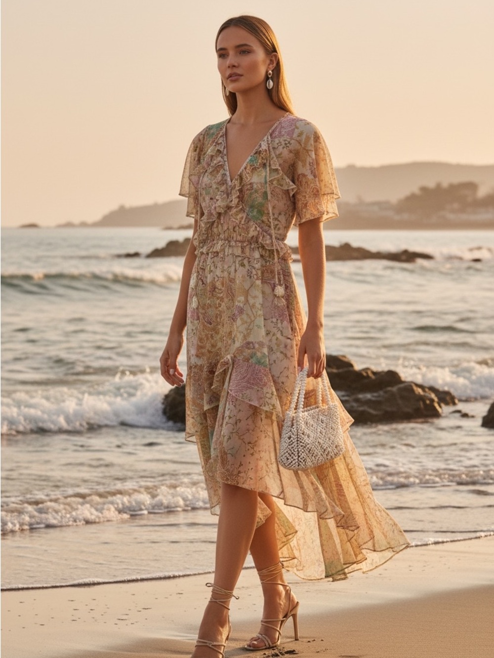 MISA Los Angeles Alana Midi Dress in Printemps Patchwork Size Small